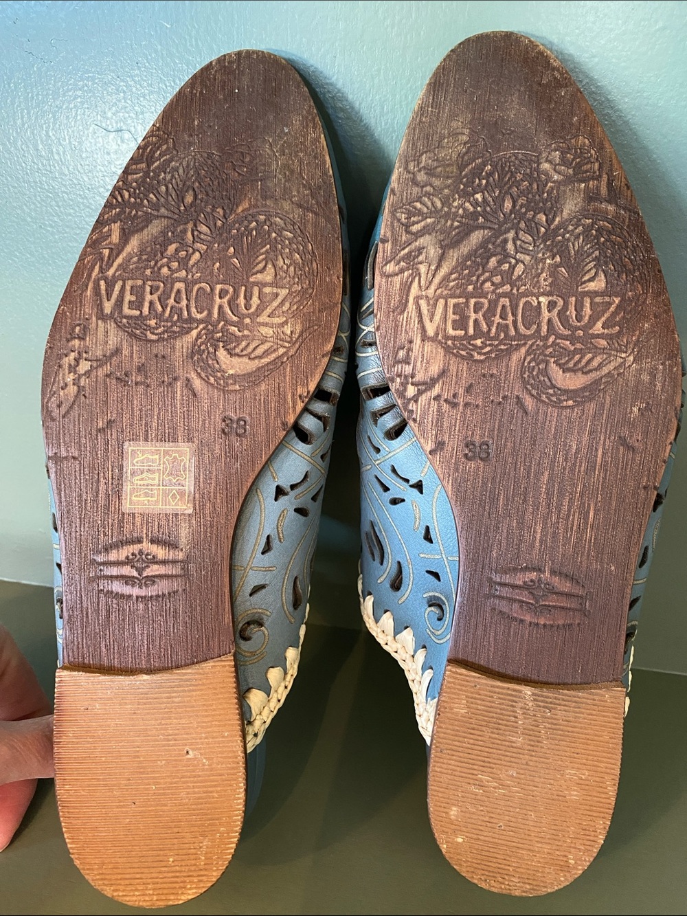 Vera Cruz Artisan Distressed Leather Slip-On Mules with Cream Trim - Picture 7 of 9